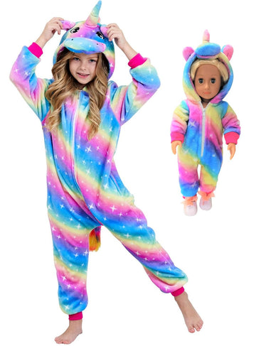 Chetosho Unicorn Hooded Onesie Girls Halloween One Piece Kids Costume (Oblique Stripe Starry Blue 7-8 Years)