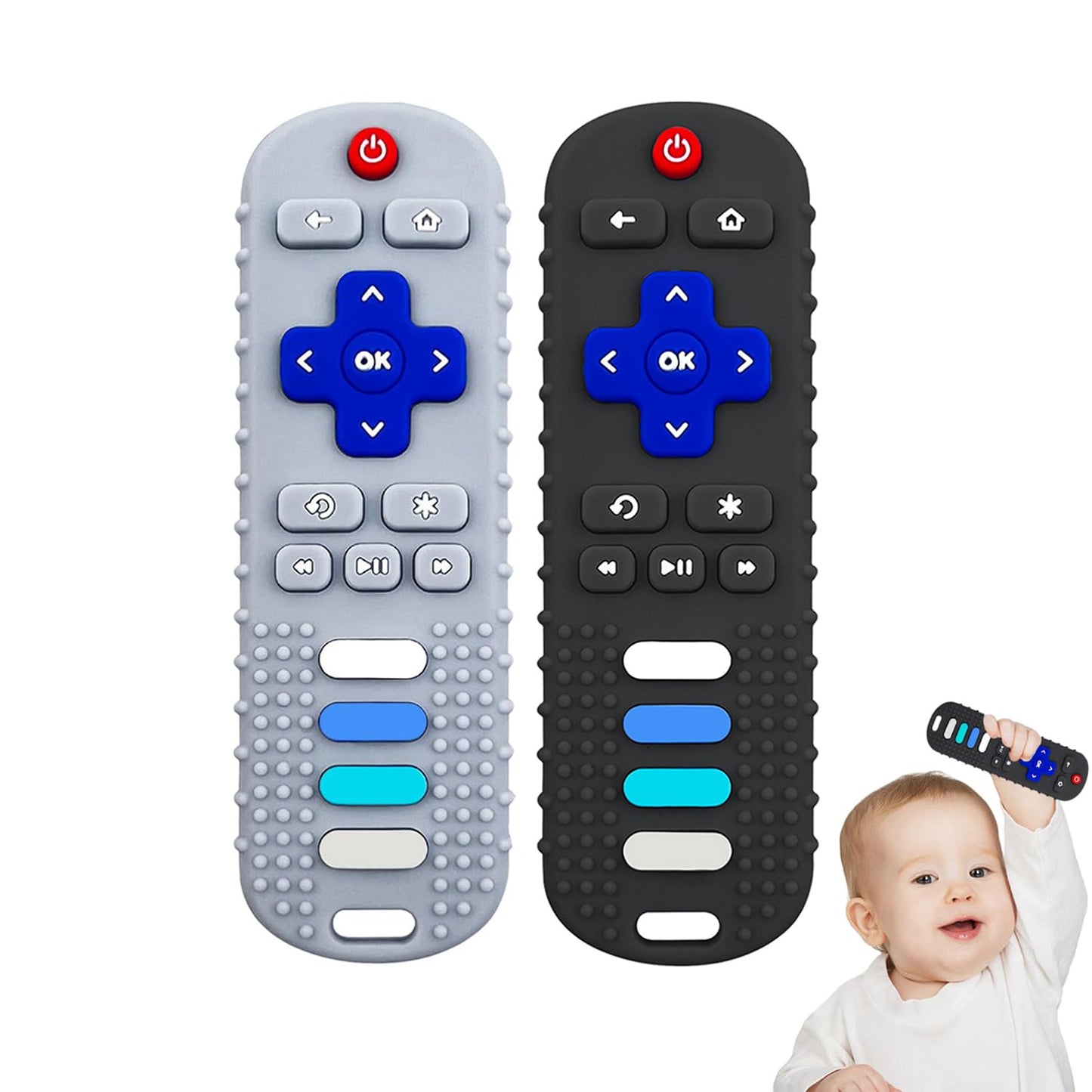 YAPROMO 2Pcs Teething Toys, Silicone TV Remote Teethers for Baby Toy Remote Teethetr for Infant Toddler Kids/Boy/Girl, BPA Free 