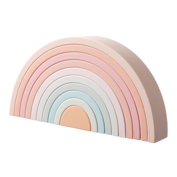 MCGMITT Rainbow Stacking Toy, Silicone Rainbow Stacker for Todders, Montessori Nesting Blocks, Building Creative Color Shape Mat
