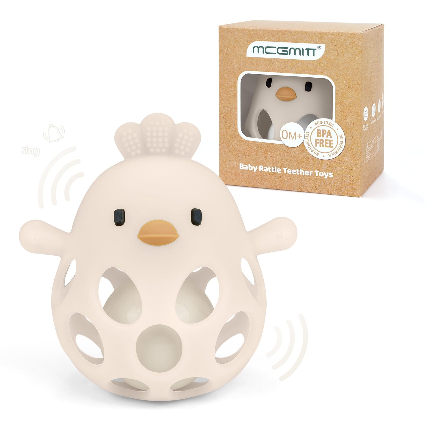 MCGMITT Teethers for Babies 3-6 Months, Easy Grasp Silicone Baby Rattles 0-6 Months, BPA-Free Non Toxic Montessori Infant Toys f