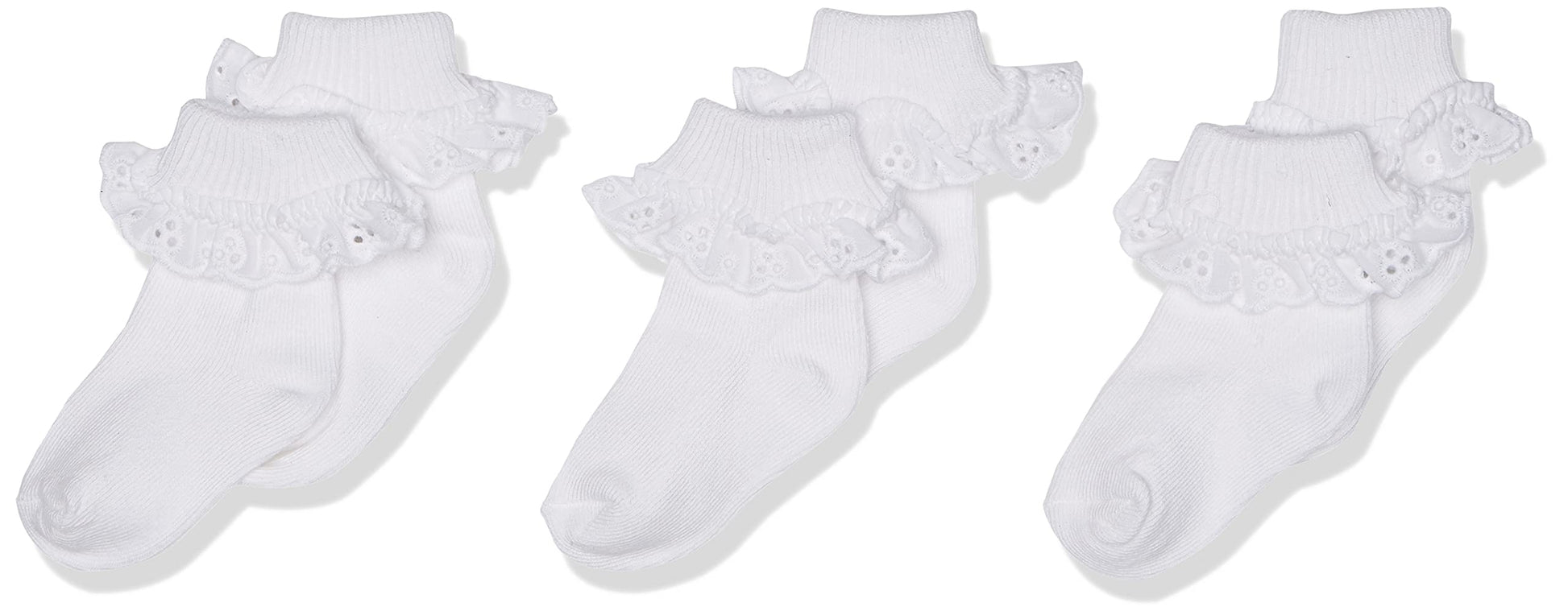 Jefferies Socks Baby Girls Newborn Eyelet Lace 3 Pair Pack Infant And Toddler Socks, White, 12-24 Months Us