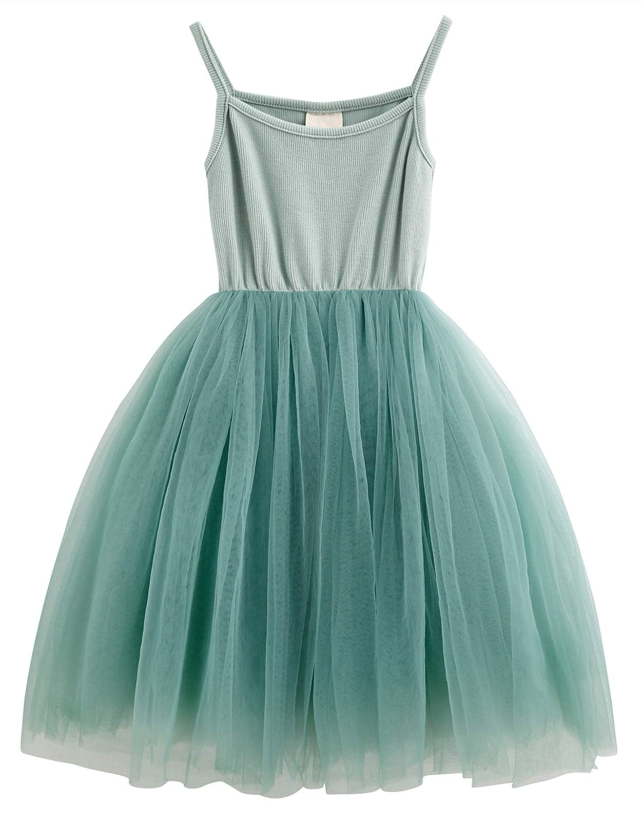 Lyxiof Toddler Tutu Dress Baby Girls Tulle Sleeveless Princess Party Sundress Green 7 Years