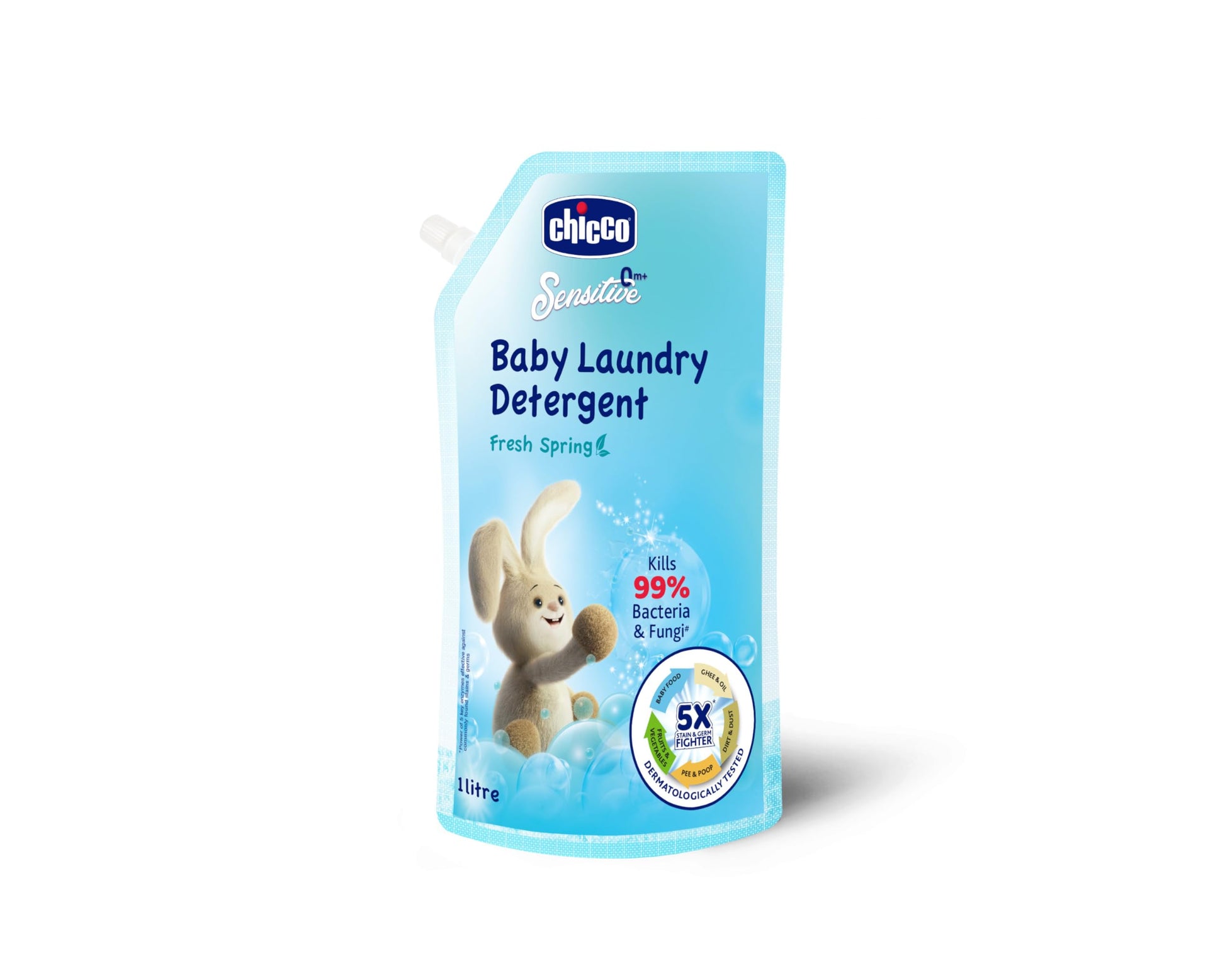 Chicco Baby Laundry Detergent 1L Pouch  Fresh Spring | Liquid Detergent For Baby Clothes | Kills 99% Bacteria And Fungi | 5X St