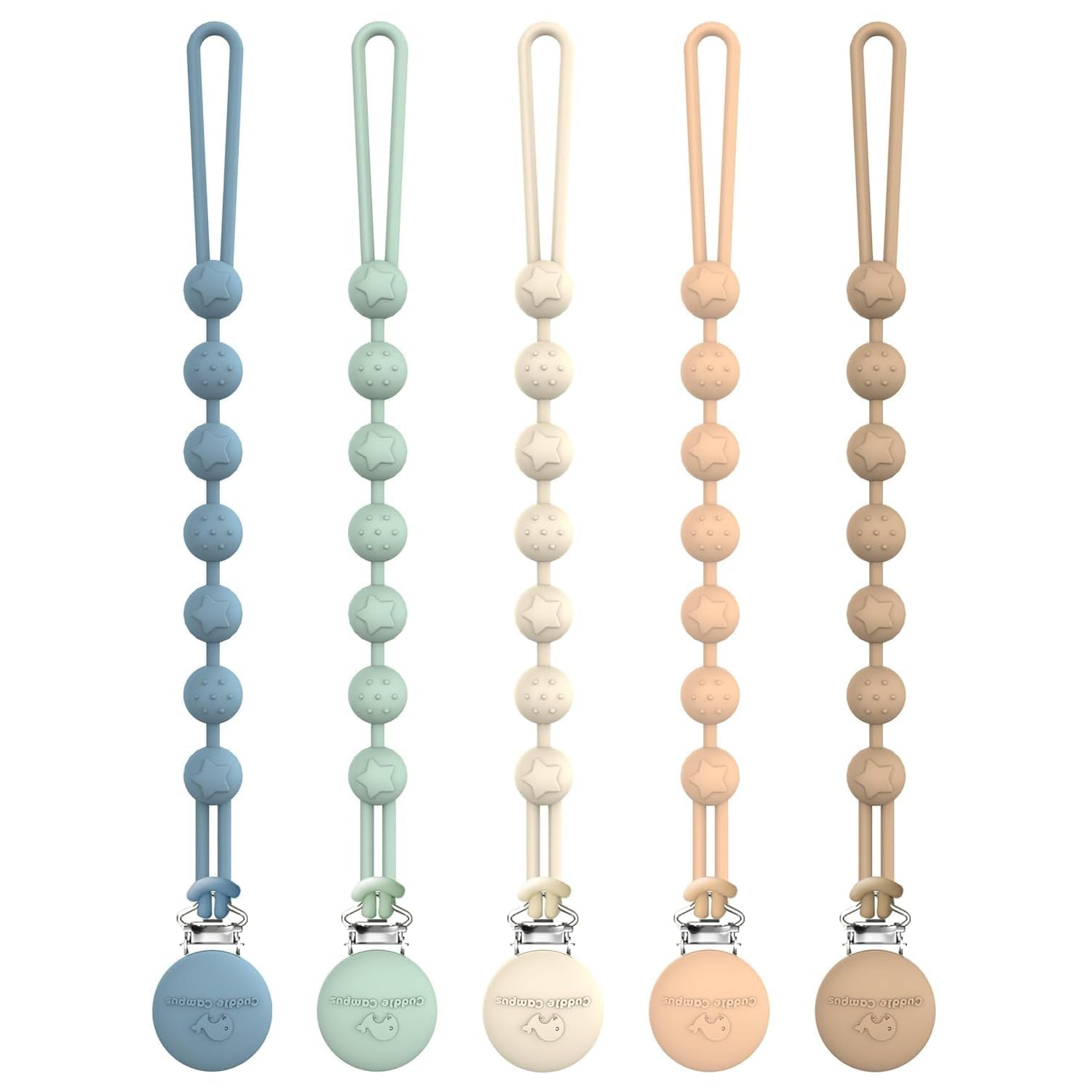 Cuddle Campus Pacifier Clip,Pack Of 5 Pacifier Holder Clip With One Piece Design,Soft Flexible Silicone Baby Pacifier Holder Wit