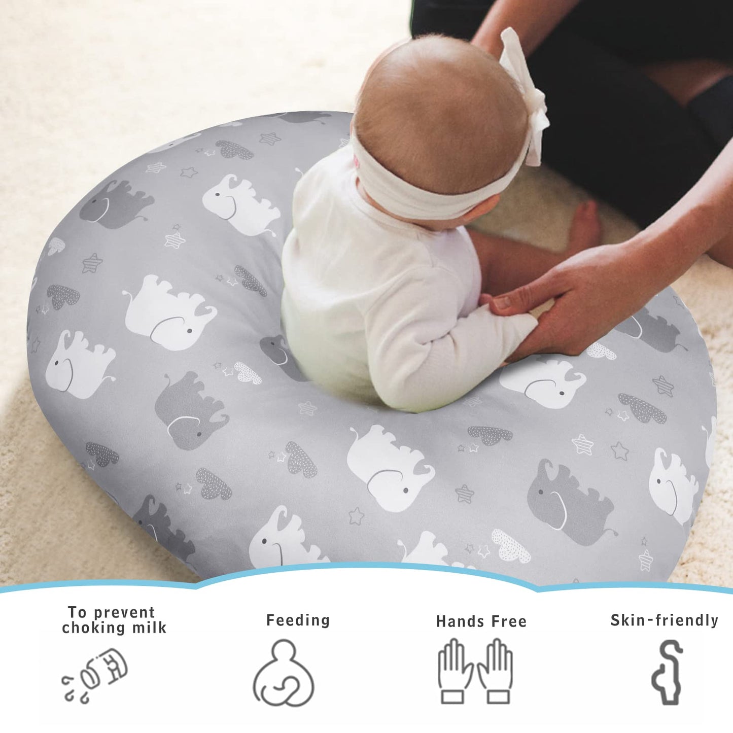 Tanofar Nursing Pillow Cover, Elephant Breastfeeding Pillow Slipcover For Baby Boys & Girls, Animal Nursing Pillow Case For Newb
