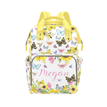 Noverbibi Customized Sunflower Butterfly Diaper Bag for Boys Girls Baby, Personalized Mommy Daypack with Name, Nylon Waterproof 