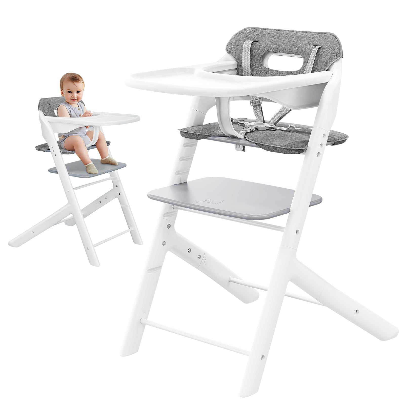 SRGAFIX Adjustable Baby High Chair, Portable Child High Chair with 5-Point Safety Harness, Cushion & Removable Tray. Adjustable 