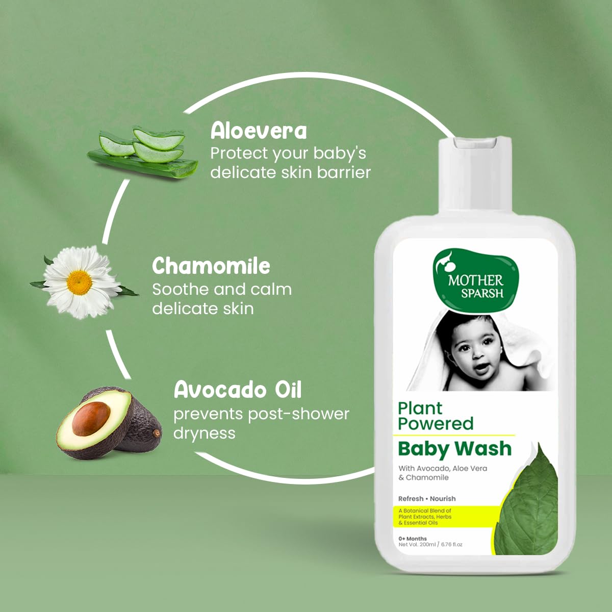 Mother Sparsh Plant Powered Natural Baby Wash, 200 Ml