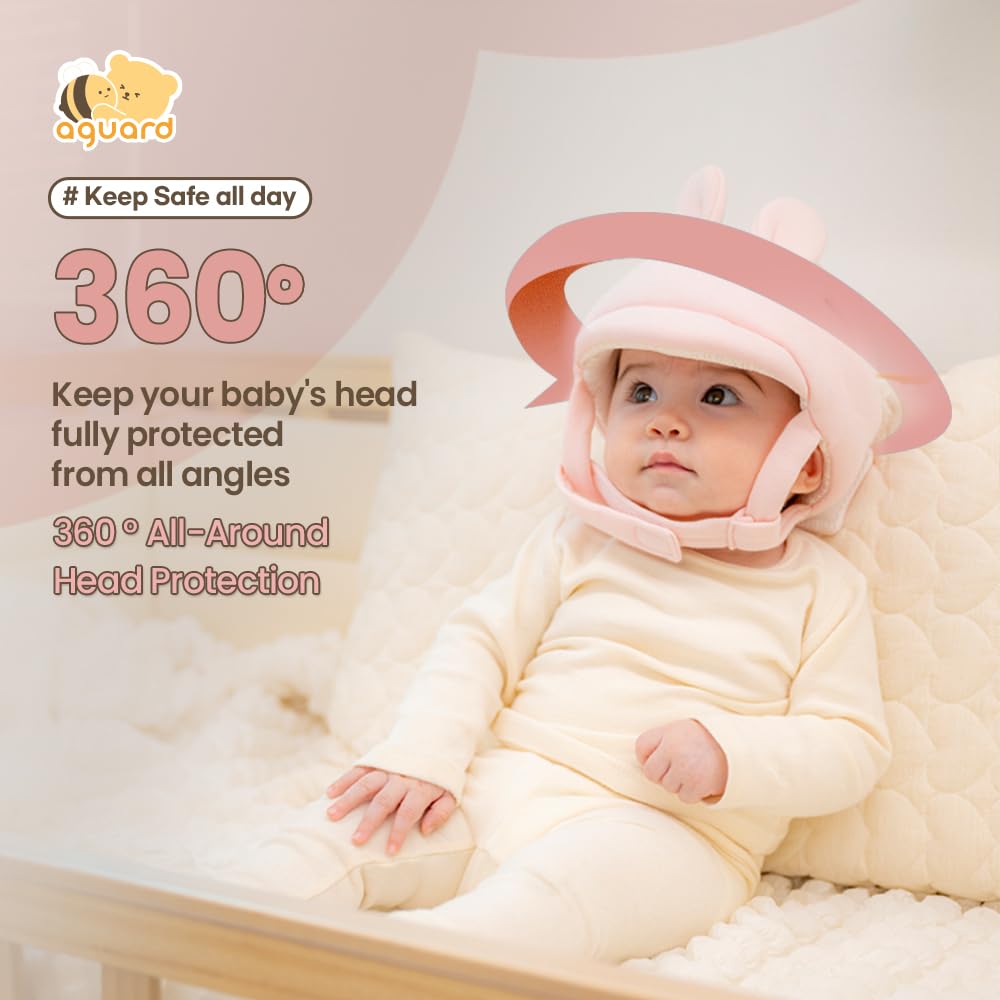 Organic Baby Head Protector- Baby Helmet Gots Certified Cotton, Bunny, Adjustable & Ultra-Lightweight Head Protector For Crawlin