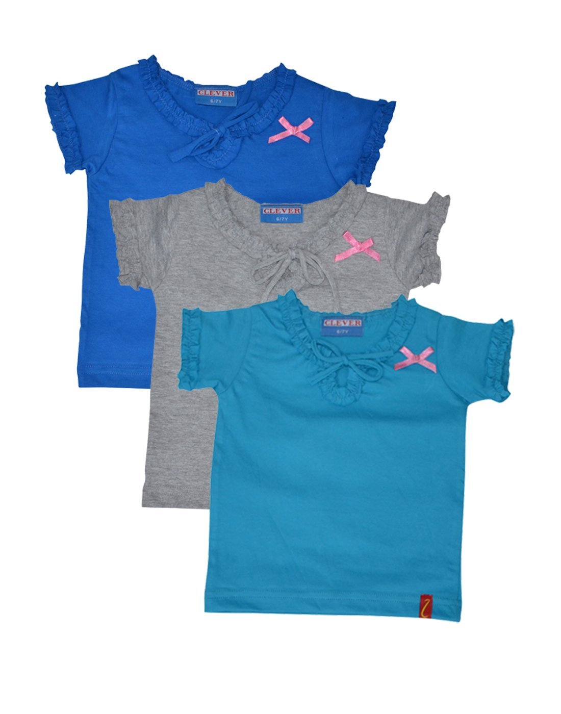 CLEVER Baby Girls Tshirt(ZCGT004GRYBLULBLU69 Month_Multi_69 Month)