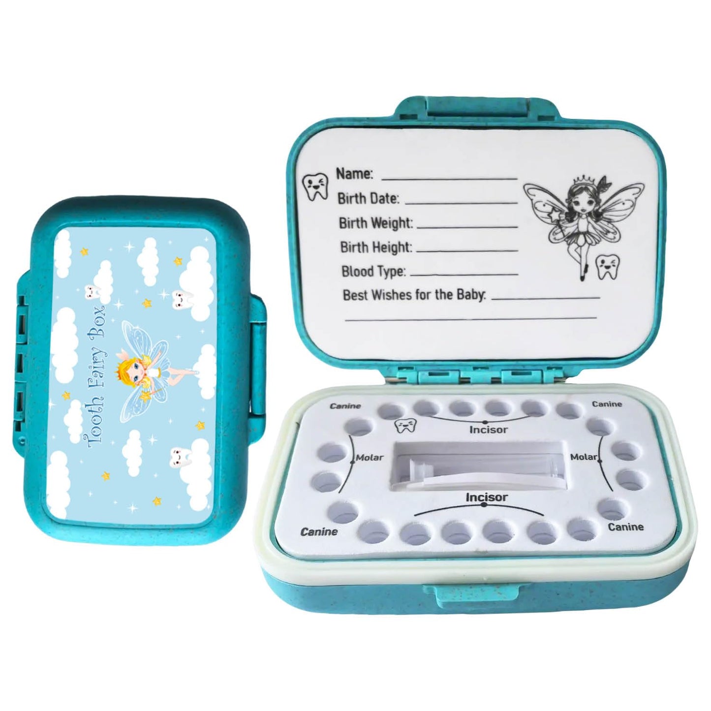 Tooth Fairy Box & Baby Tooth Keepsake Case For Kids- Natural Wheat Straw & Pp Material, Easy-Write Eva Liner - Blue
