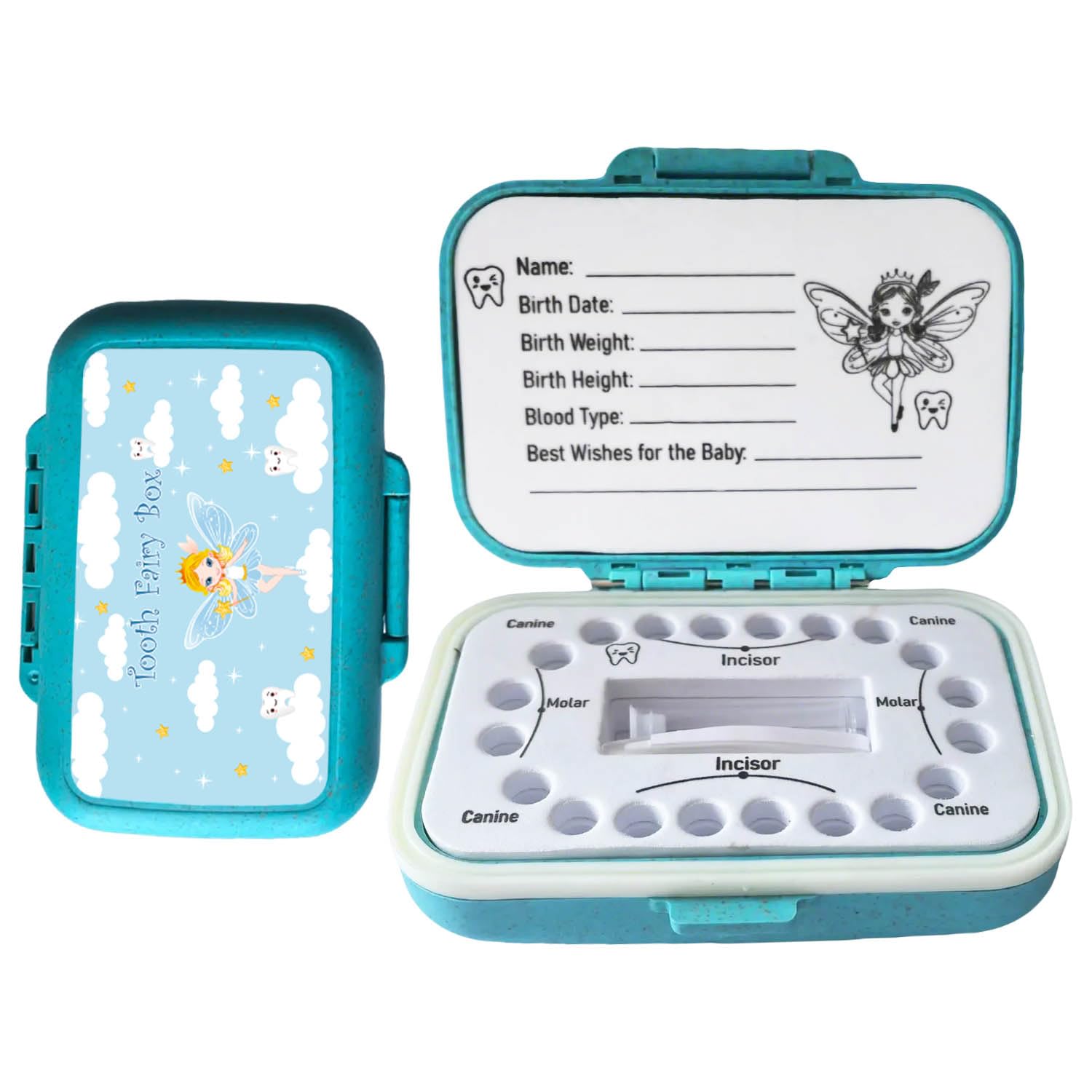 Tooth Fairy Box & Baby Tooth Keepsake Case For Kids- Natural Wheat Straw & Pp Material, Easy-Write Eva Liner - Blue
