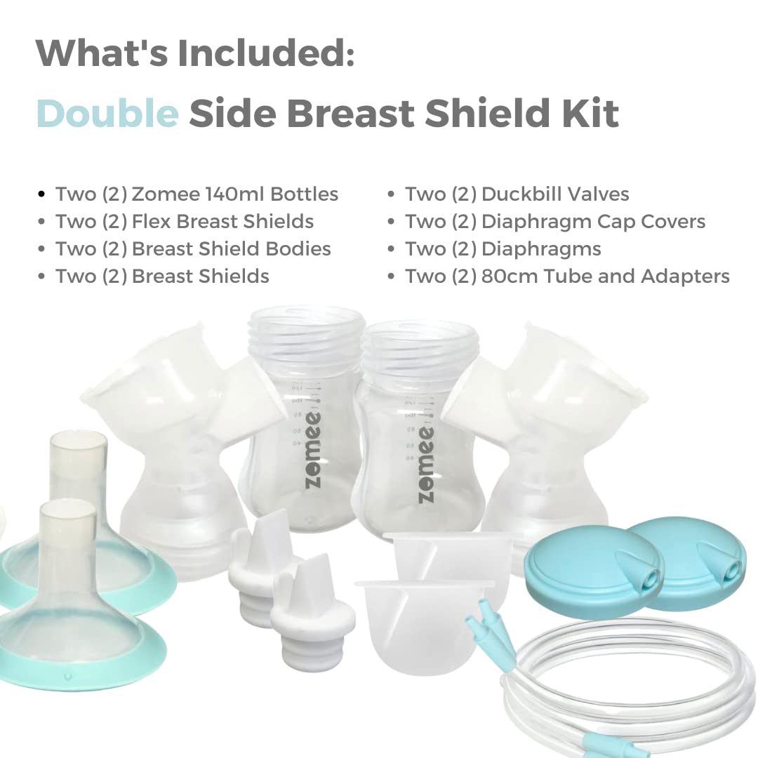 Zomee Double Breast Shield Kit Replacement Set for Z2 Size 24mm Includes; Breast Sheild Body, Diaphragms, Duckbill Valves, Tubes