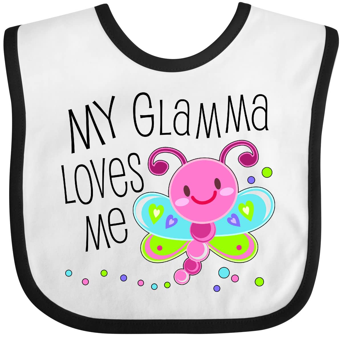Inktastic My Glamma Loves Me- Cute Dragonfly Baby Bib White And Black 305A4