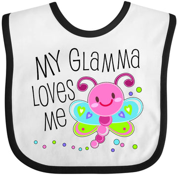 Inktastic My Glamma Loves Me- Cute Dragonfly Baby Bib White And Black 305A4