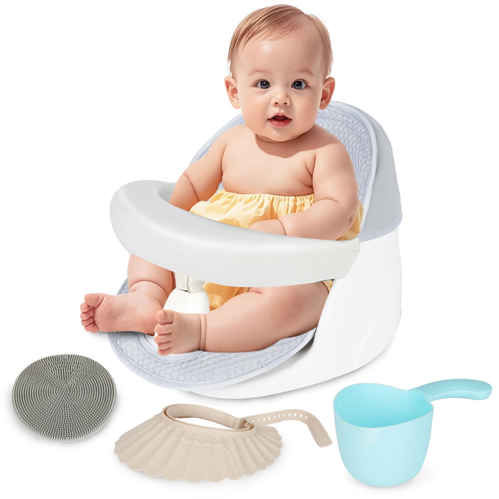 TOSGN Swivel Baby Bath Seat, Openable Armrest and 360 Rotatable Baby Bath Seat for Babies 6 Months & up, Baby Bath Mat/Rinse Cup