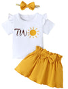 Aslaylme Baby Girl Two Year Old Birthday Outfit Toddler 2Nd Birthday Clothes Second Birthday Sun Skirt Set (Yellow,2 T)
