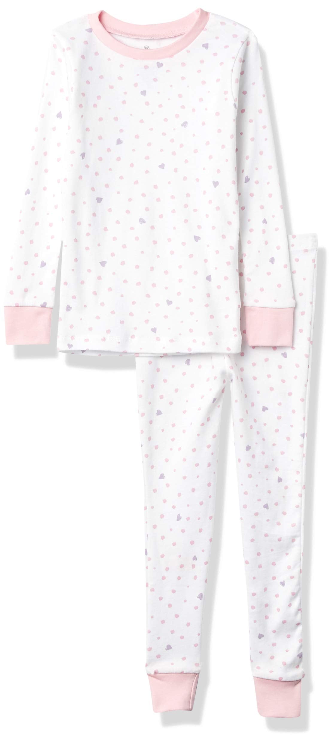 Honestbaby Girls' Organic Cotton 2-Piece Snug Fit Pajama Set, Love Dot, 5T
