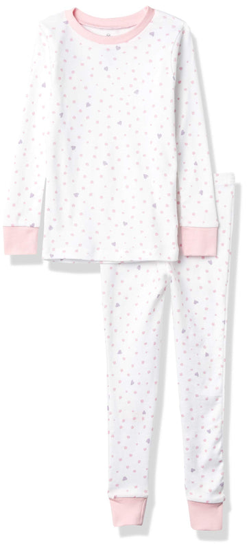 Honestbaby Girls' Organic Cotton 2-Piece Snug Fit Pajama Set, Love Dot, 5T