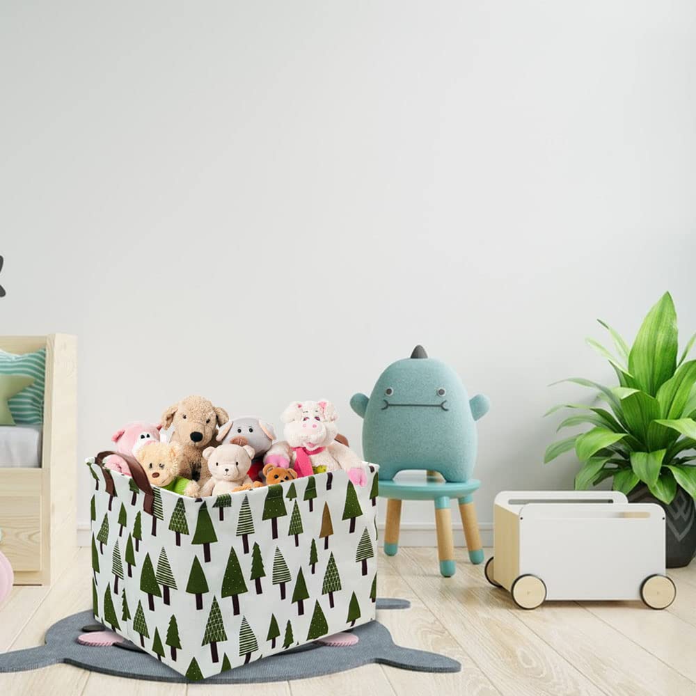 Fxocshe Laundry Basket Green Hamper Fabric Laundry Hamper,For Baby Hamper Nursery Toy Organizer Tree Room Decor,Gift Basket (Tre