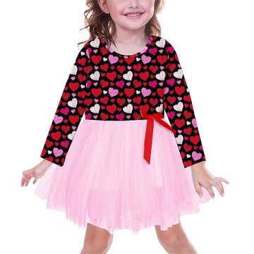 Toddler Valentine Dress Baby Girls Festival Heart Printed Tulle Dresses Sweet Love Holiday Outfits 1-2T