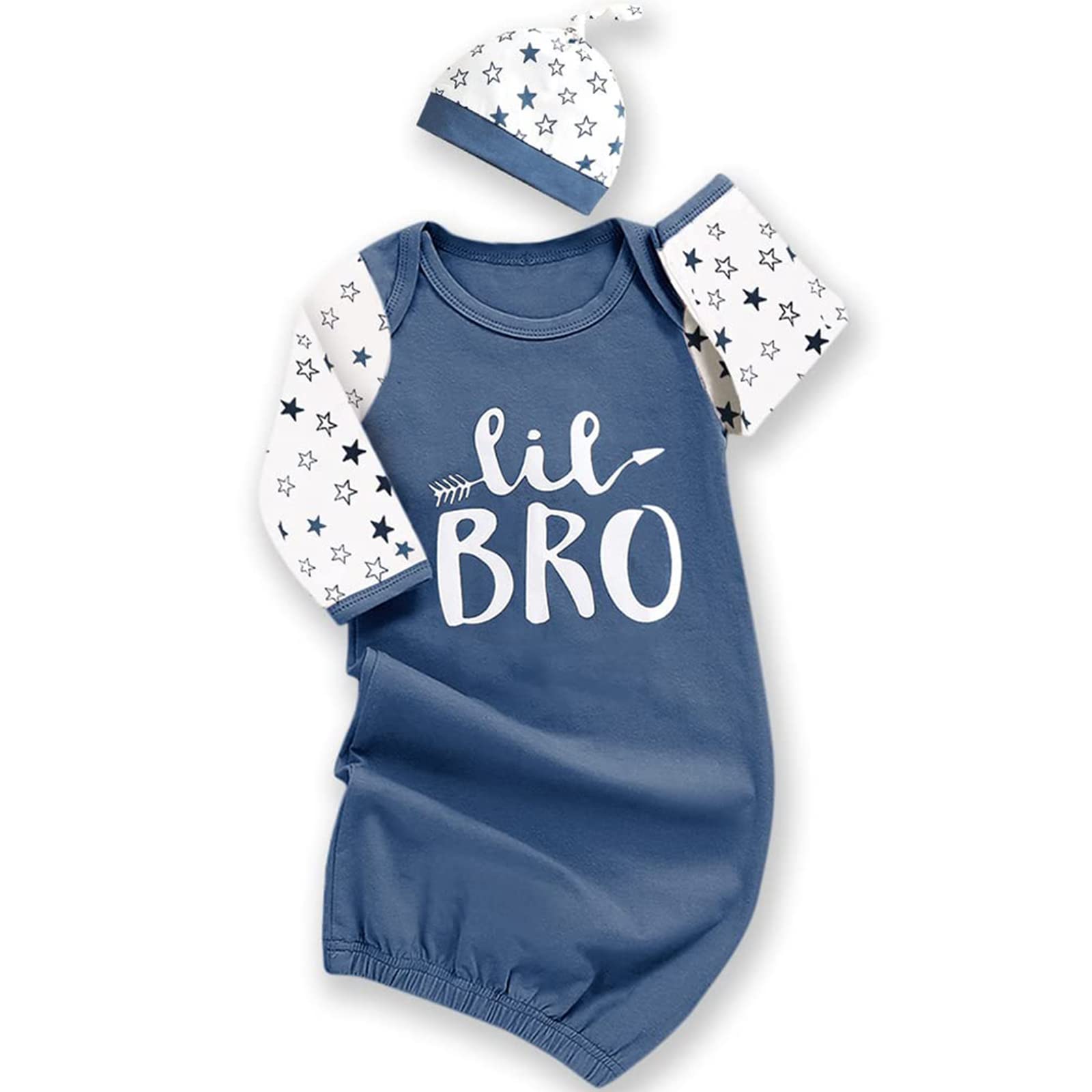 Amawmw Newborn Baby Boy Little Brother Sleeper Gown Stars Long Sleeve Nightgown WBBAPB095366H1X