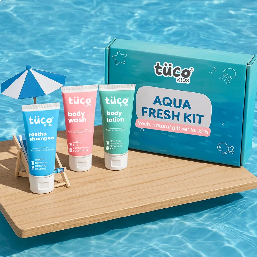 Tuco Kids Aqua Fresh Kit | Travel-Ready Shampoo, Body Wash & Lotion | Fresh, Hydrating Daily Care For Kids | Safe & Gentle | Age