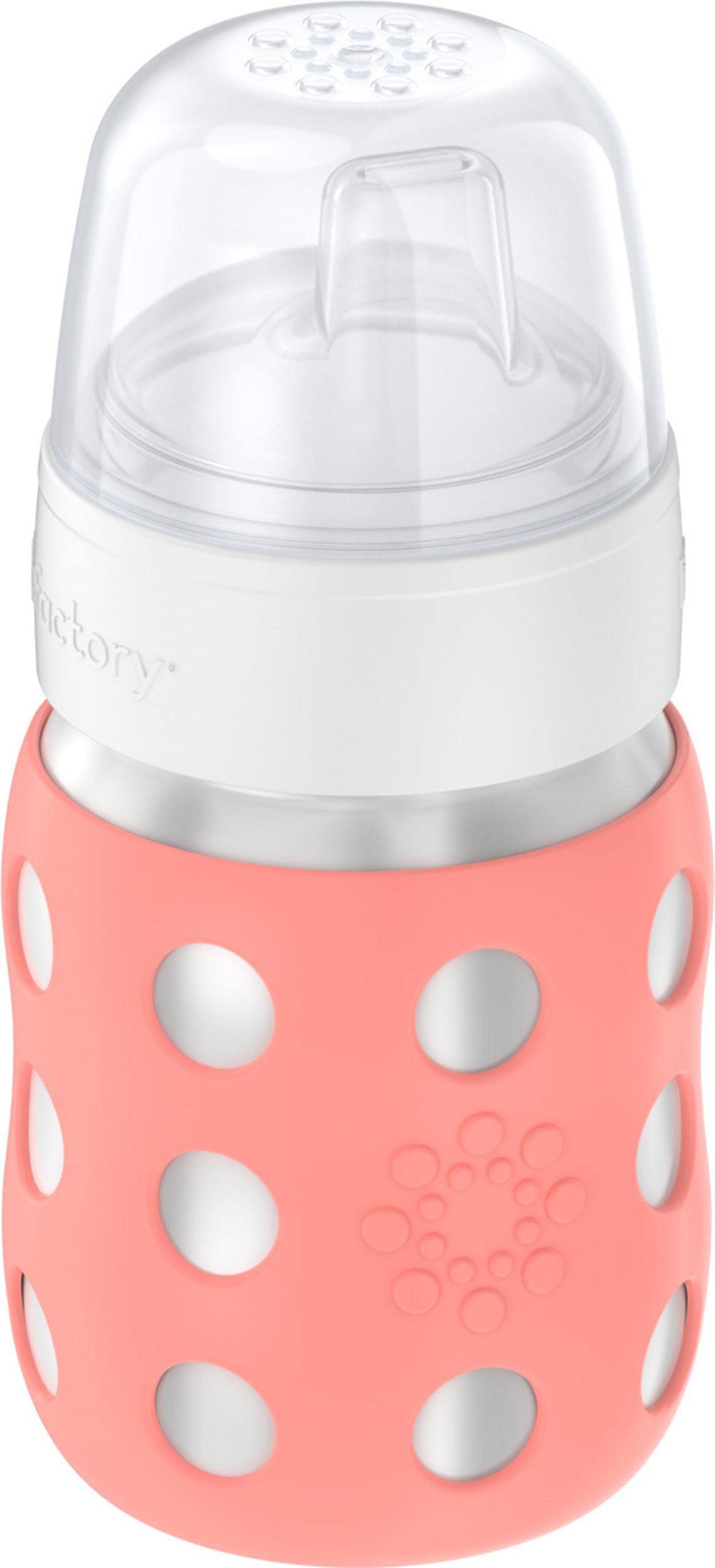 Lifefactory 8-Ounce Stainless-Steel Vacuum-Insulated Wide-Neck Baby Bottle With Sippy Nipple, Cantaloupe, Ls2251Wca4