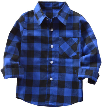 Kids Little Boys Girls Baby Long Sleeve Button Down Red Plaid Flannel Shirt Plaid Girl Boy Nb-6T(4-5T, Blue)