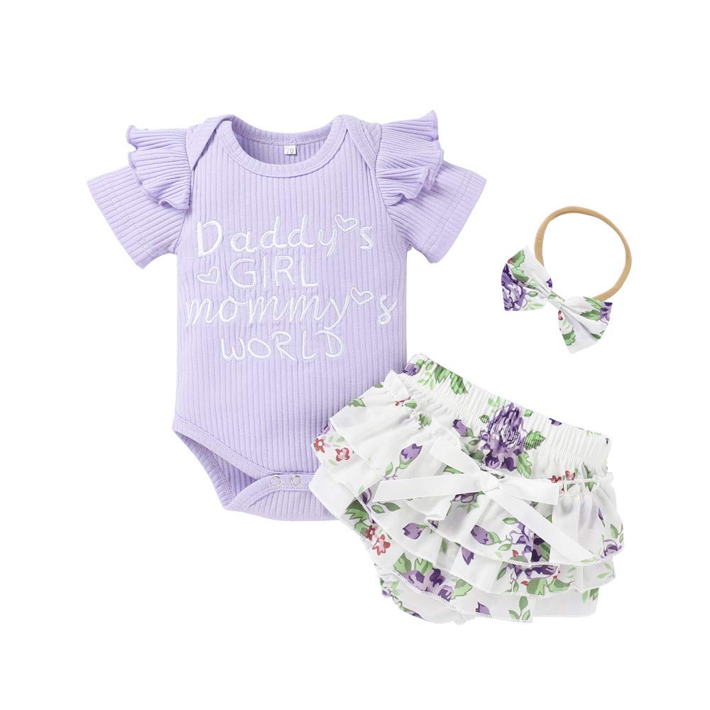 Catpapa 3Pcs Newborn Baby Girl Romper Jumpsuit Bodysuit +Pants Shorts+Headband O WBBAPB08YYH94BH