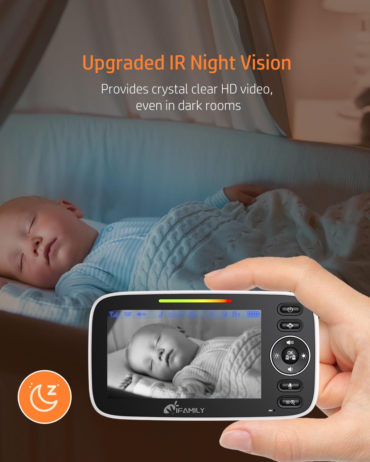 Ifamily Split Screen Baby Monitor, Large Display Video Baby Monitor With 2 Cameras And Audio, Long Range, Remote Pan Tilt, Night