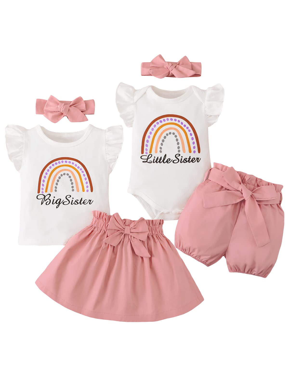Birthday Shark Big Sister Little Sister Matching Outfits Matching Sister Outfits Matching Outfits For Girls (Pink-Little Sister,