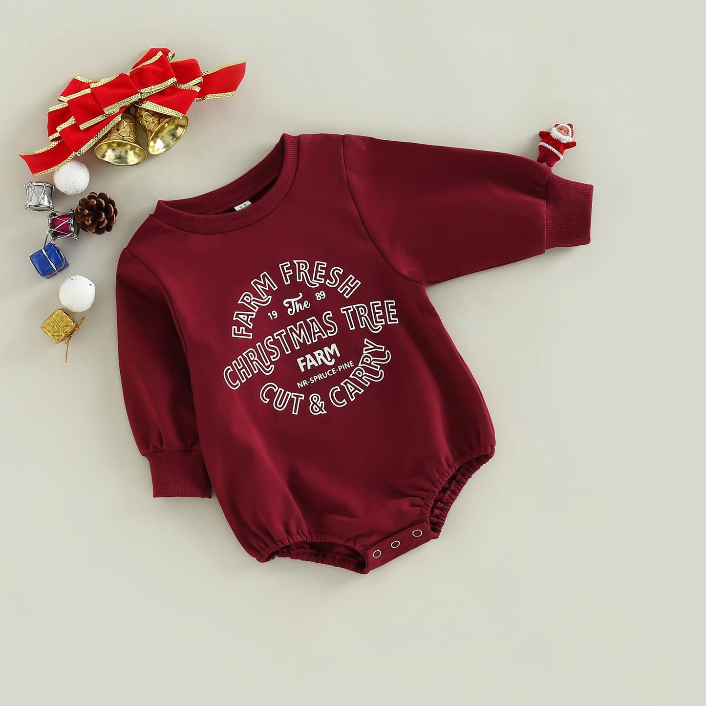 Fybitbo My First Christmas Baby Girl Boy Outfit Sweatshirt Romper Sweater Onesie Long Sleeve Bodysuit Fall Clothes (Red Farm Fre