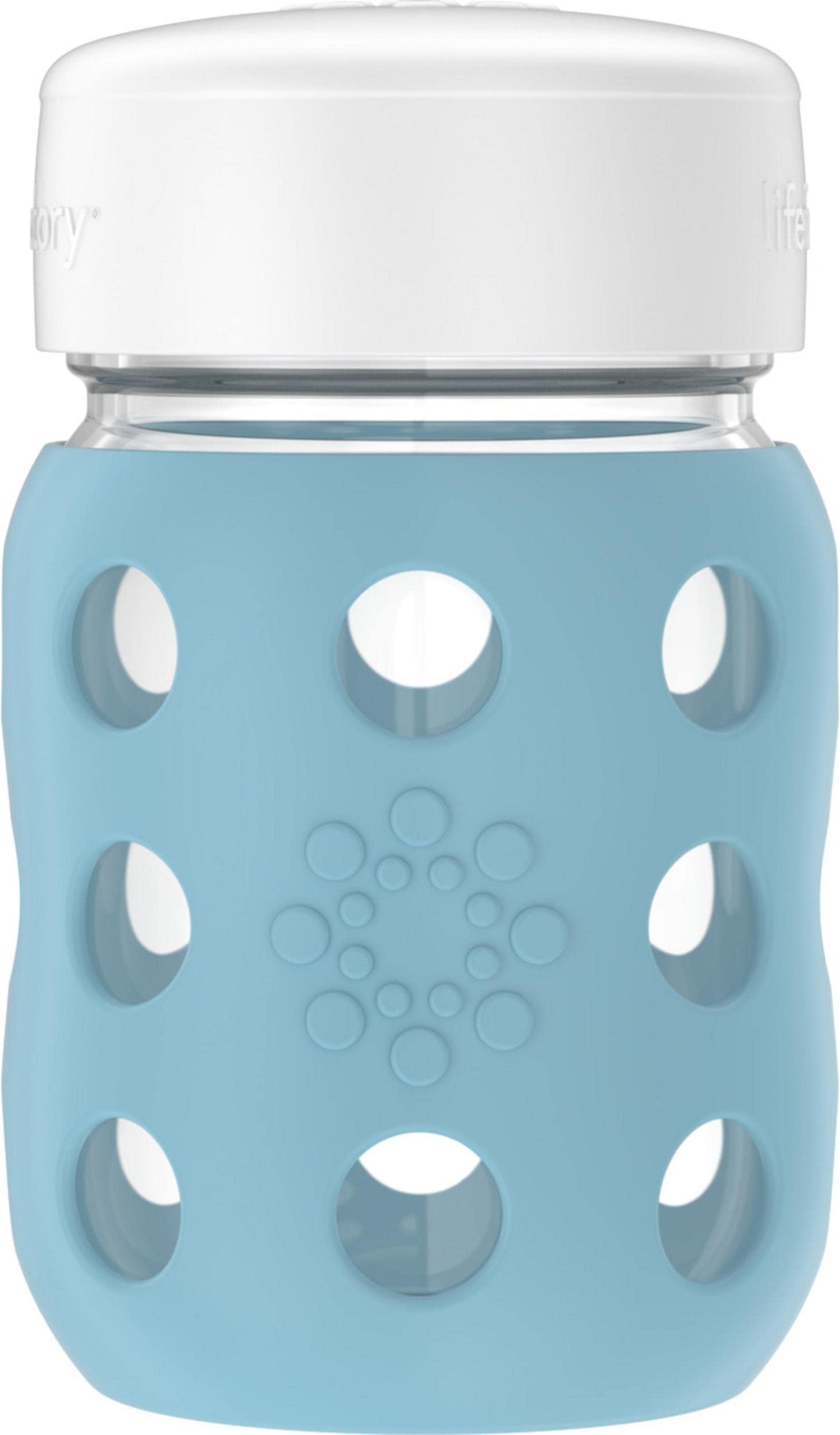 Lifefactory 8-Ounce Wide Neck Glass Baby Bottle With Protective Silicone Sleeve And Flat Cap, Denim (Lg2231Wde4)