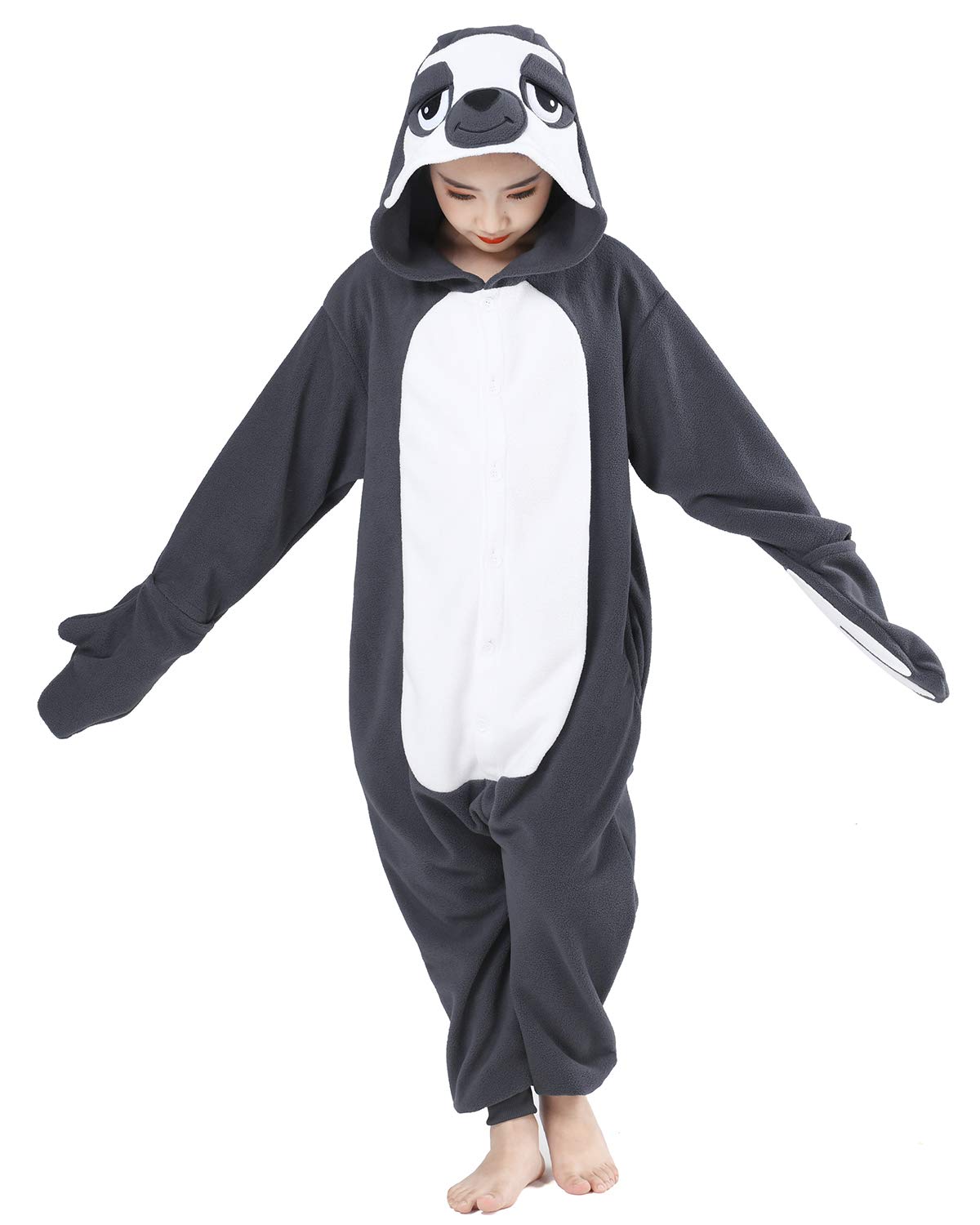 Canasour Kids Sloth Onesie Halloween Cosplay Costume Girls Animal Unisex Outfuit One Piece Hooded Soft Pajamas Grey Party 8-10 Y