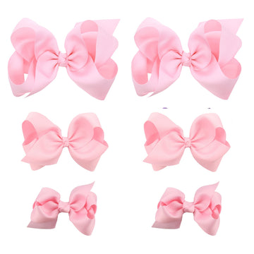 Light Pink Bows For Girls,6Pcs Hand-Made Grosgrain Ribbon Hair Bows Alligator Clips Hair Accessories For Little Teen Toddler Gir