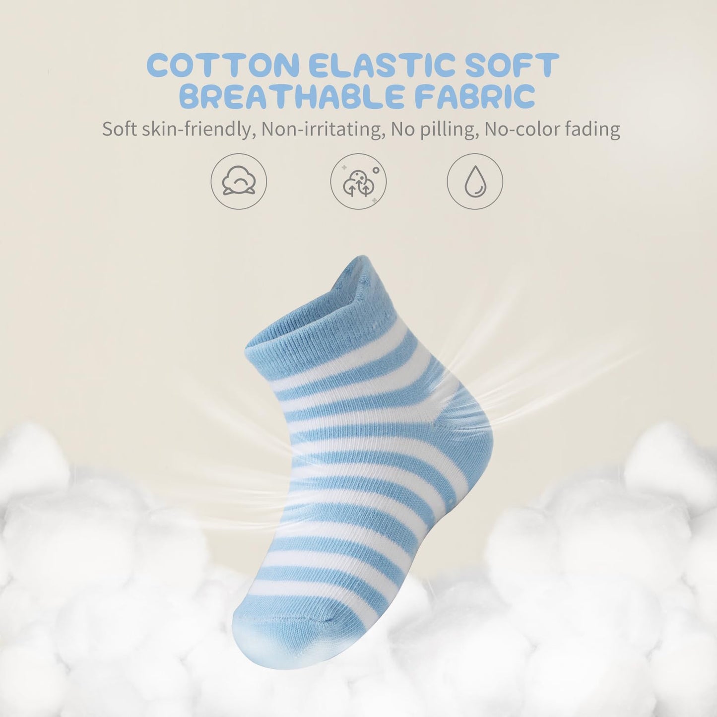 Aroveea Non Slip Grip Ankle Baby Socks 3-5 Years Old For Toddler Boys And Girls Kids Socks 12 Pack, Cute Cotton Baby Socks, Litt