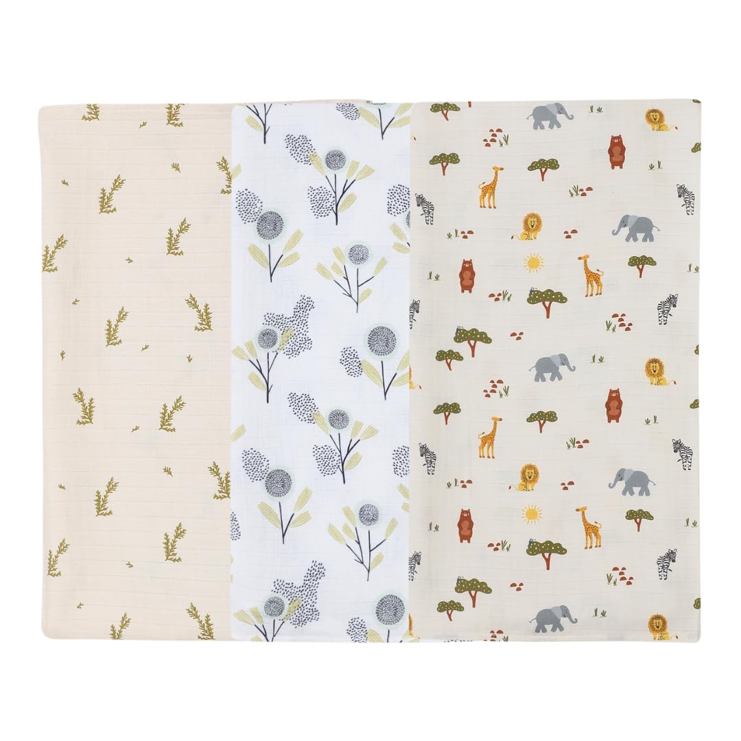 DULAAR Organic Muslin Swaddle Wrap Pack of 3 for Newborns, Baby & Infants, Super Soft Blanket Made of 100% Cotton (1m x 1m) | Pe