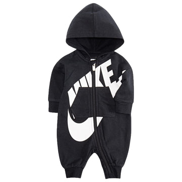 Nike Baby Boy All Day Play Hooded Coverall Romper (Black(56B954-023)/White, 12 Months)