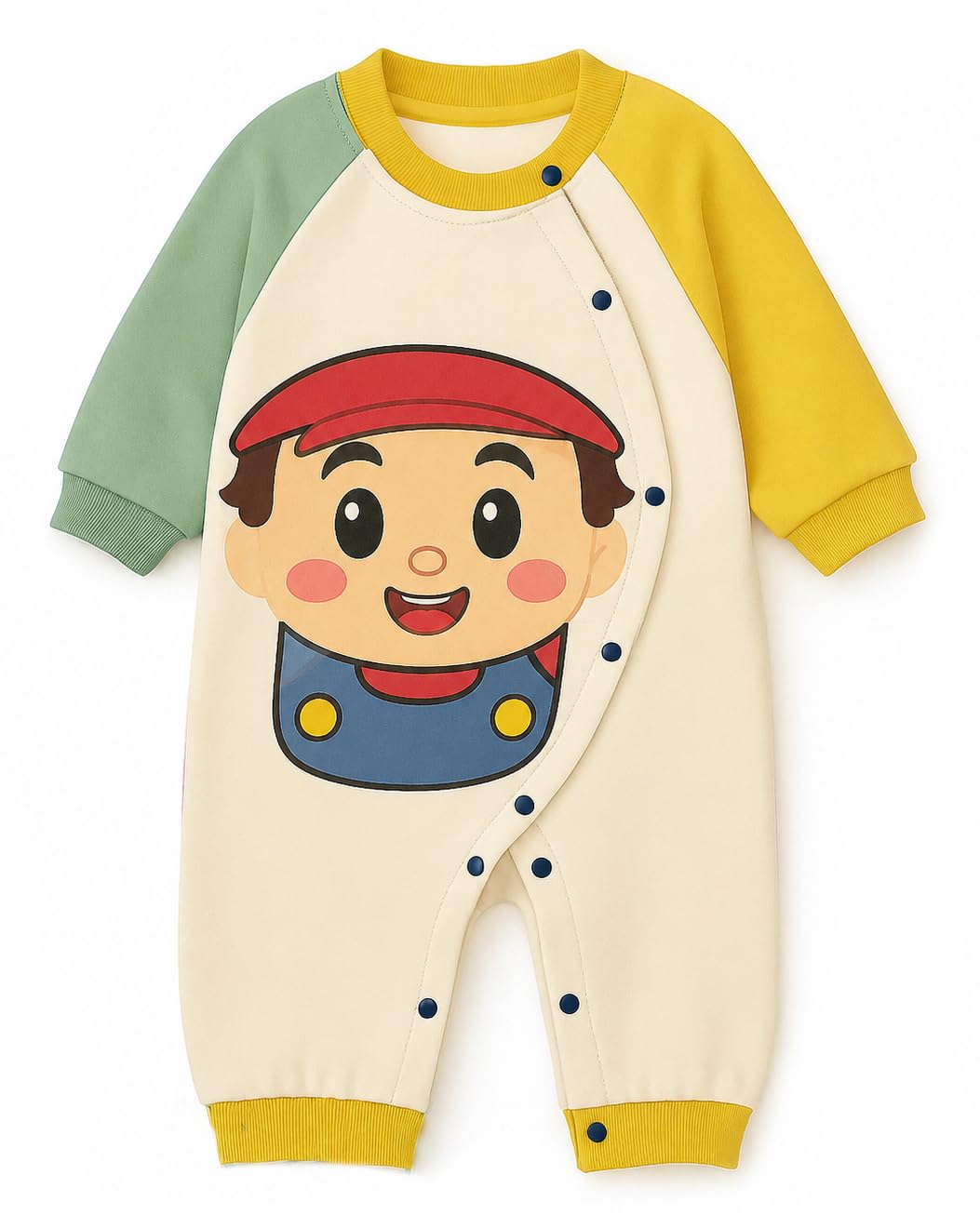 Bold N Elegant Full Sleeve Footless Baby Romper Onesie Front Button Bodysuit Jumper for Newborn Baby Boys Girls Kids (Green, 12 
