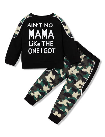 Tuemos Toddler Boy Clothes Ain 'T No Mama Like The One I Got Sweatshirt Top + Camouflage Pants Outfit Set 18Months-5T, Black Cam