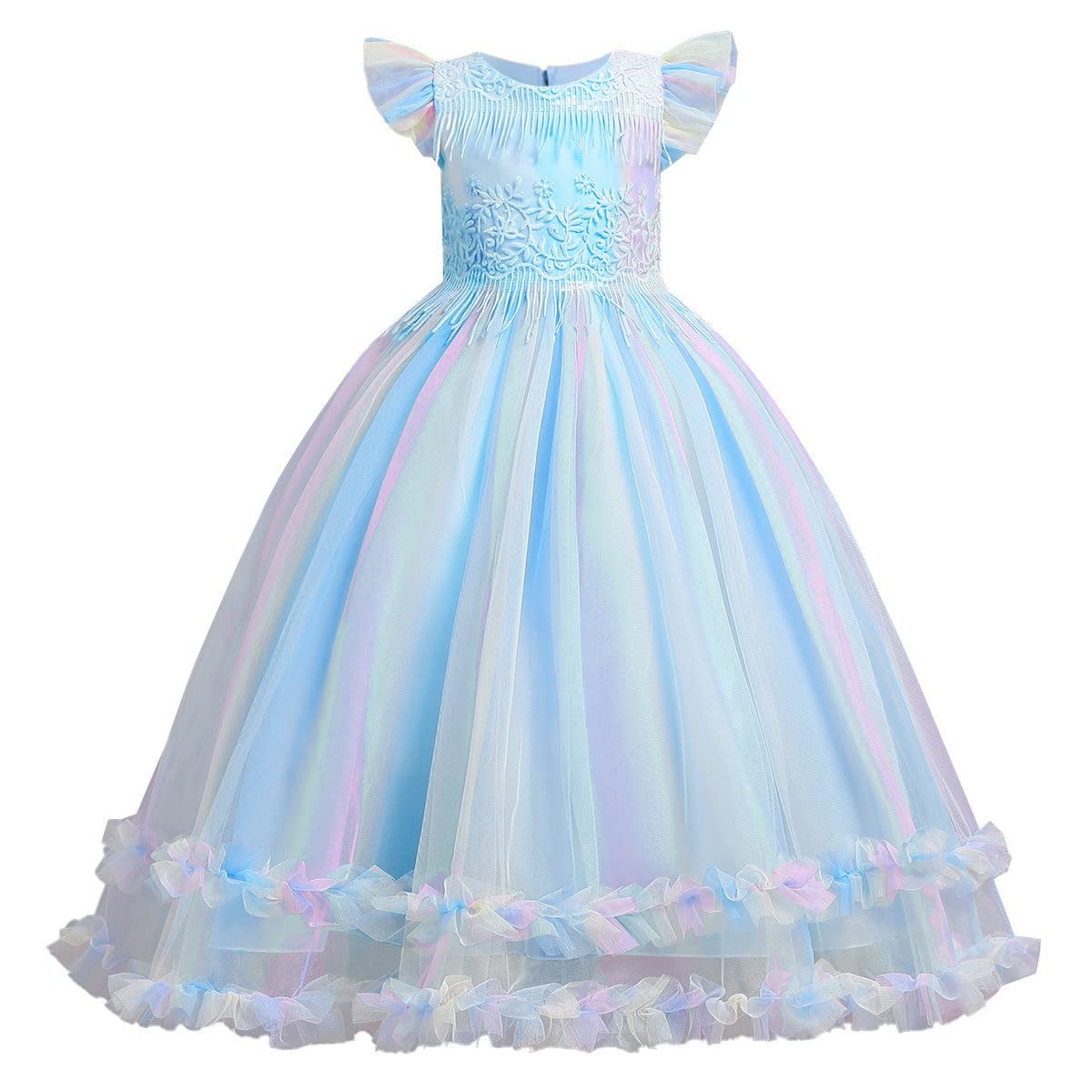 Izkizf Girls Unicorn Costume Princess Long Maxi Tulle Dress W/Headband Princess Birthday Party Halloween Cosplay Outfits Rainbow