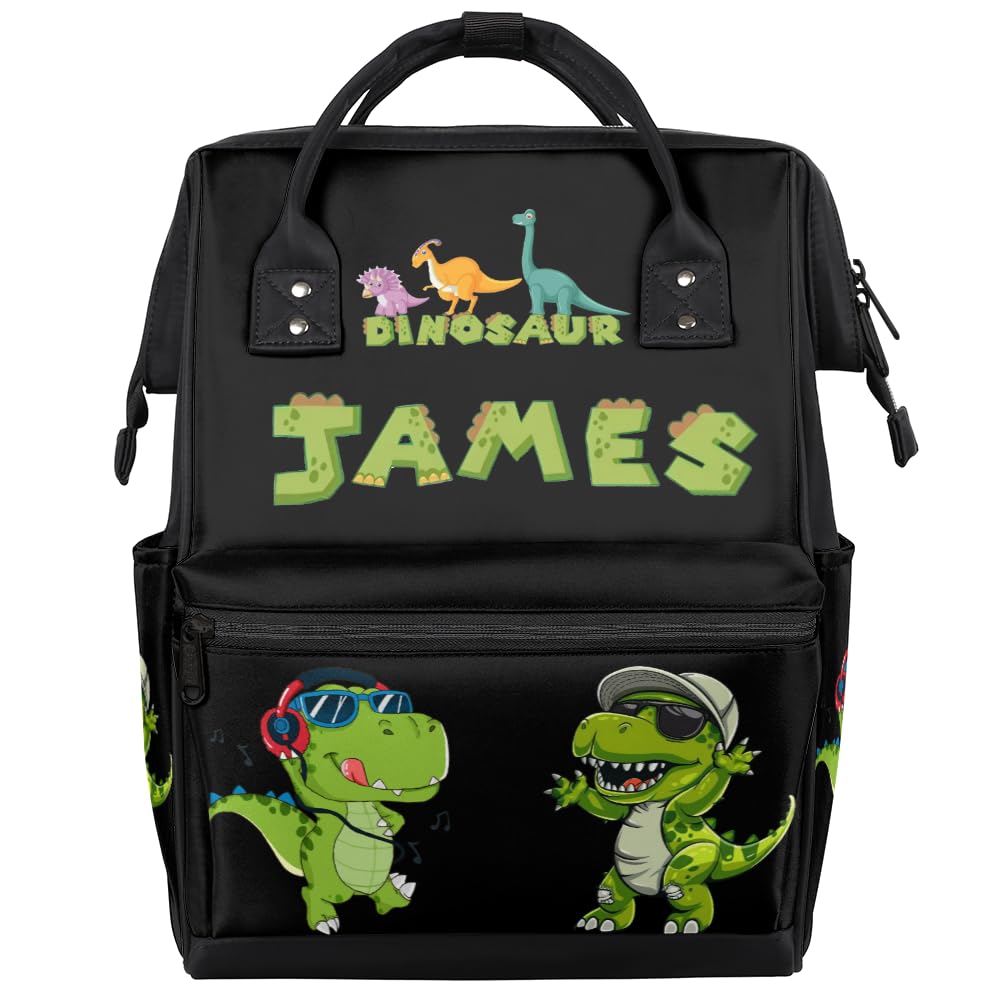 SPYORBKX Diaper-Bag-Backpack for Baby Boys Personalized Dinosaur Black Baby Bag as Gifts for New Dad Mom Nappy-Backpack for Newb