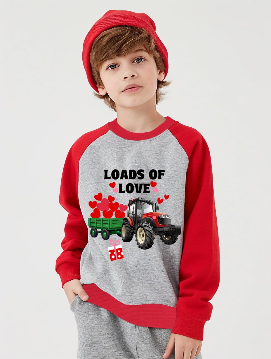 Ddsol Kids Boys Valentines Tractor Sweatshirt Pullover Girls Cotton Raglan Long Sleeve Tops Shirts Loads Of Love Heart Toddler C