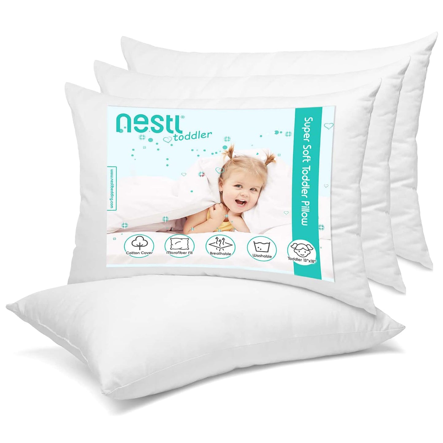 Nestl 4 Pack Toddler Pillow for Sleeping 13 x 18, Small Kids Pillow for Travel, Car, School, Nap, & Toddler Bed, Machine Washabl