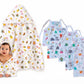Bendom Muslin Cotton Sleeveless Knoted Jablas & Hodded Towel, for Baby Boys and Girls, Breathable Fabric with Cute Prints in AZO