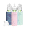 Dr. Brown'S Natural Flow Anti-Colic Options+ Narrow Glass Baby Bottle, 8 Oz/250 Ml, With Silicone Bottle Sleeve, 3 Pack, Glow/Pi