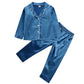 Toddler Baby Kids Satin Pajamas Set, Long Sleeve Button-Down Sleepwear Pjs For Girls (3T, Navy Blue)