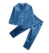 Toddler Baby Kids Satin Pajamas Set, Long Sleeve Button-Down Sleepwear Pjs For Girls (3T, Navy Blue)