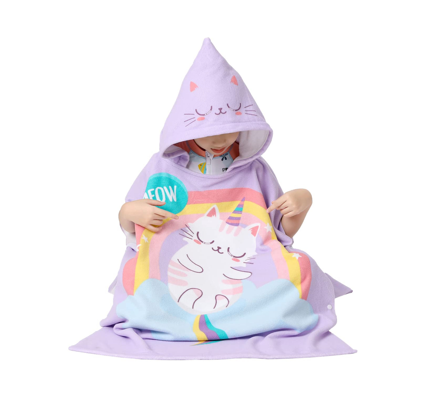 Athaelay Soft Microfiber Swim Cover-Ups For 3 To 10 Years Old Kids Hooded Bath Beach Poncho Towels (Cat, Fits 3-10 Years)